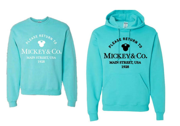 Return to Mickey & Co Main Street USA Adult Crewneck or Hoodie Sweatshirt and Youth hoodie/Mickey and Co.,/Disney Trip Shirt/Cute Disney Mickey Sweatshirt/Disney 2023
