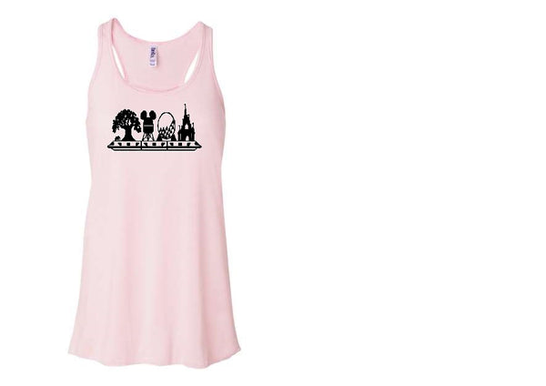 Four Disney Parks with Monorail Women's Flowy Racerback Tank