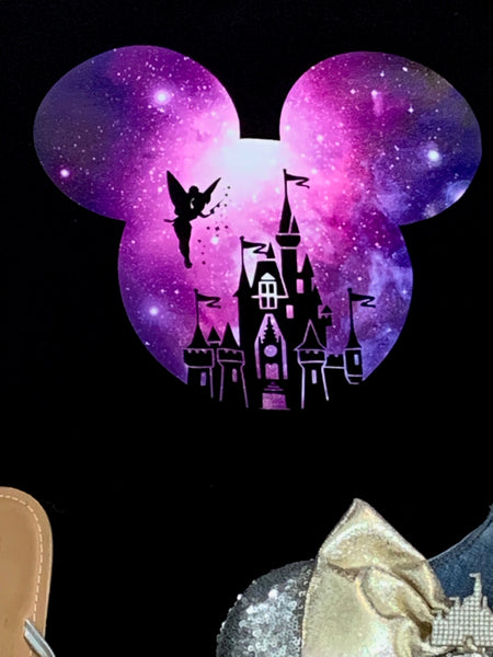 Galaxy Design Mickey Ears with Castle Cutout Unisex Adult, Women's Relaxed , Youth or Toddler T-shirt