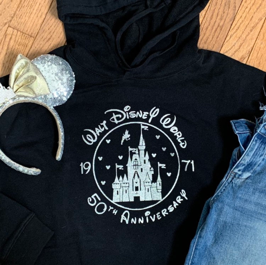 WDW 50th Anniversary Glitter Design Cropped Sweatshirt Disney