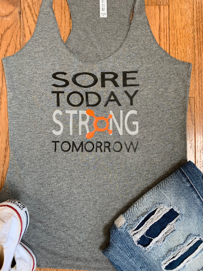 Sore Today Strong Tomorrow Tri -BLend Racerback Tank, Fitness Orange T