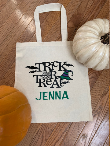 Trick or Treat Personalized Bag, Trick or treat Bag, Halloween Candy Bag, custom trick or treat bags, Customized Halloween tote bag