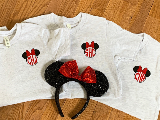 Minnie or Mickey Ears Monogram Adult Unisex T Shirt River Remington Design