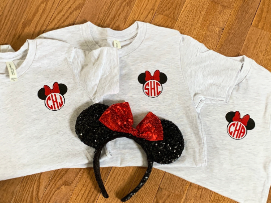 Minnie or Mickey Ears Monogram Adult Unisex T Shirt