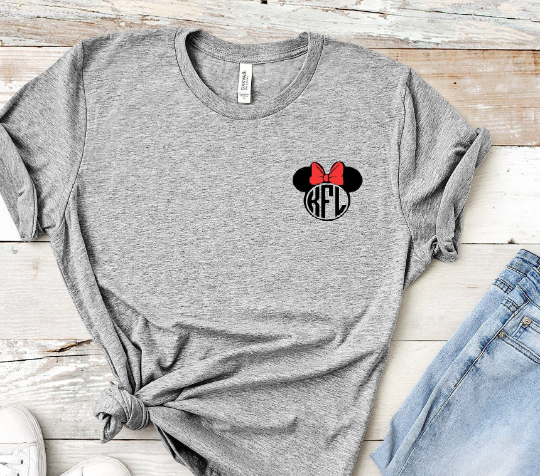 Minnie or Mickey Ears Monogram Youth and Toddler Size Unisex T Shirt
