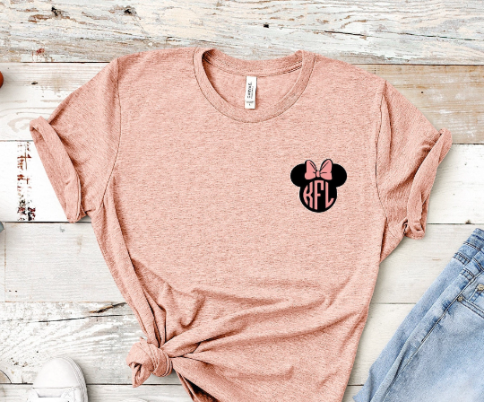 Minnie or Mickey Ears Monogram Youth and Toddler Size Unisex T