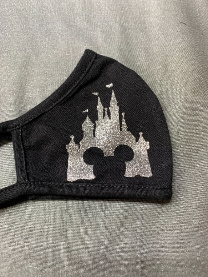 Glitter Cinderella Castle cutout Mickey Head Face Mask