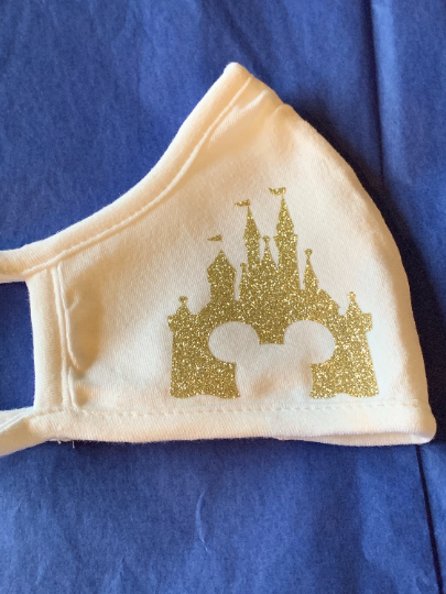 Glitter Cinderella Castle cutout Mickey Head Face Mask