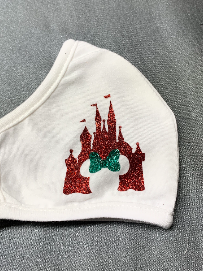 Glitter Cinderella Castle cutout Minnie Head Face Mask