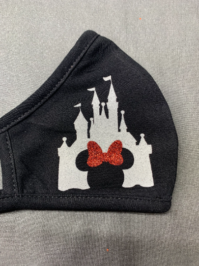 Glitter Cinderella Castle cutout Minnie Head Face Mask