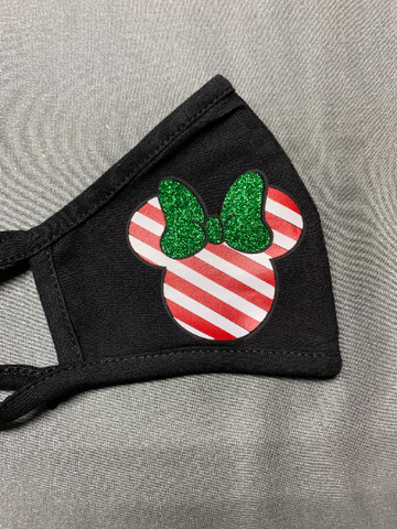 Peppermint striped Minnie Head Face Mask with glitter bow