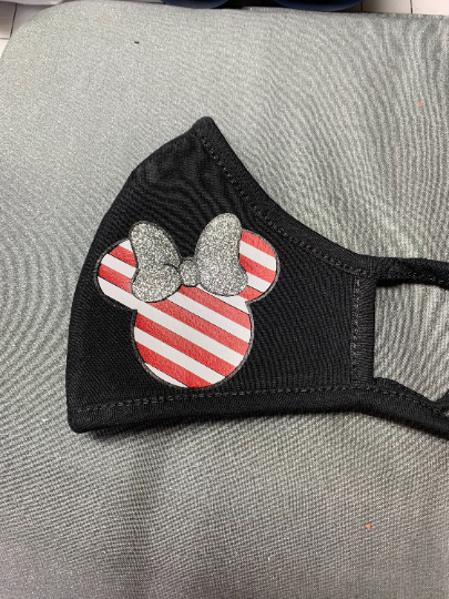 Peppermint striped Minnie Head Face Mask with glitter bow