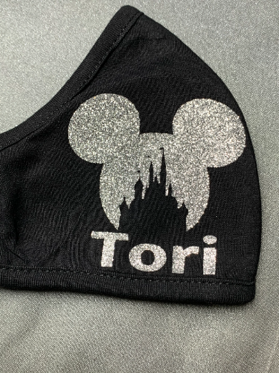 Glitter Mickey Head with Castle cut out Mask with or without personalization