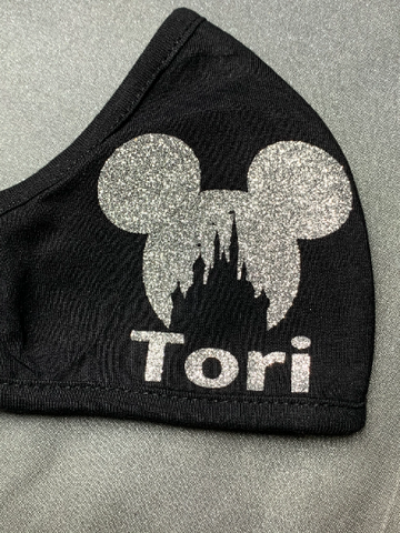 Glitter Mickey Head with Castle cut out Mask with or without personalization