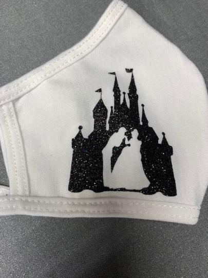 Glitter Cinderella Castle with cutout Cinderella and Prince Charming Mask