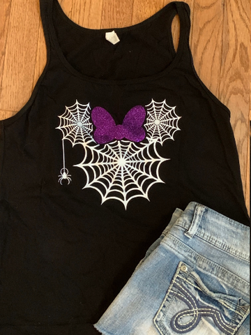 Glow in the Dark Minnie Spiderweb Youth Racerback Tank Top,
