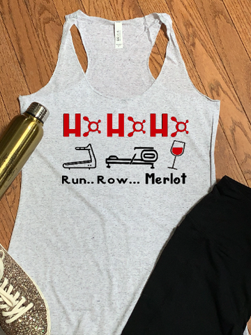 Ho Ho Ho Run, Row, Merlot Funny OTF Tri-blend Racerback Tank
