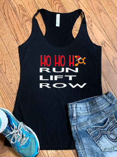 Ho Ho Ho Run, Lift ,Row Splat Triblend Racerback Tank