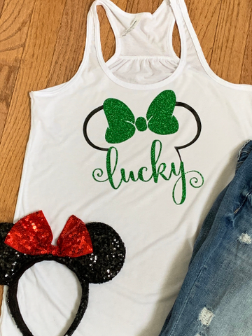 Minnie Ears Lucky Glitter Flowy  Racerback Tank Top