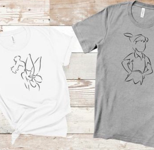 Sketched Peter Pan Unisex Matching Couples Shirts