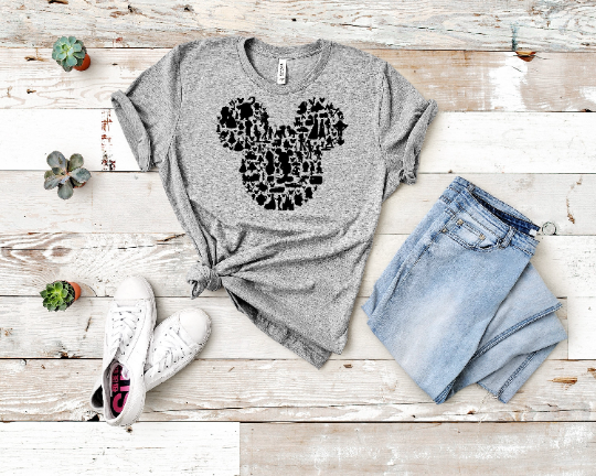 Mickey or Minnie Head  with Characters  Matching Unisex T-Shirts