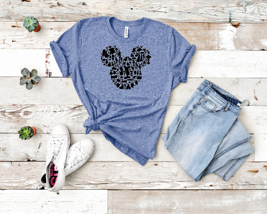 Mickey or Minnie Head  with Characters  Matching Unisex T-Shirts