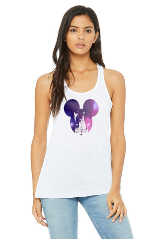 Galaxy Design Mickey Ears with Castle Cutout Flowy Racerback Tank top Women's and Girls