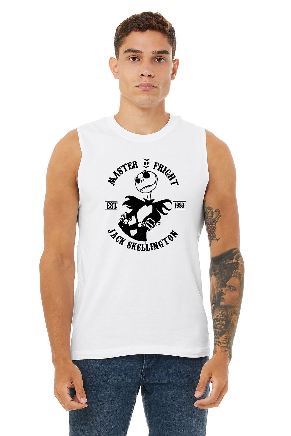 Master of Fright Jack Skellington Nightmare before Christmas Unisex Jersey Muscle Shirt